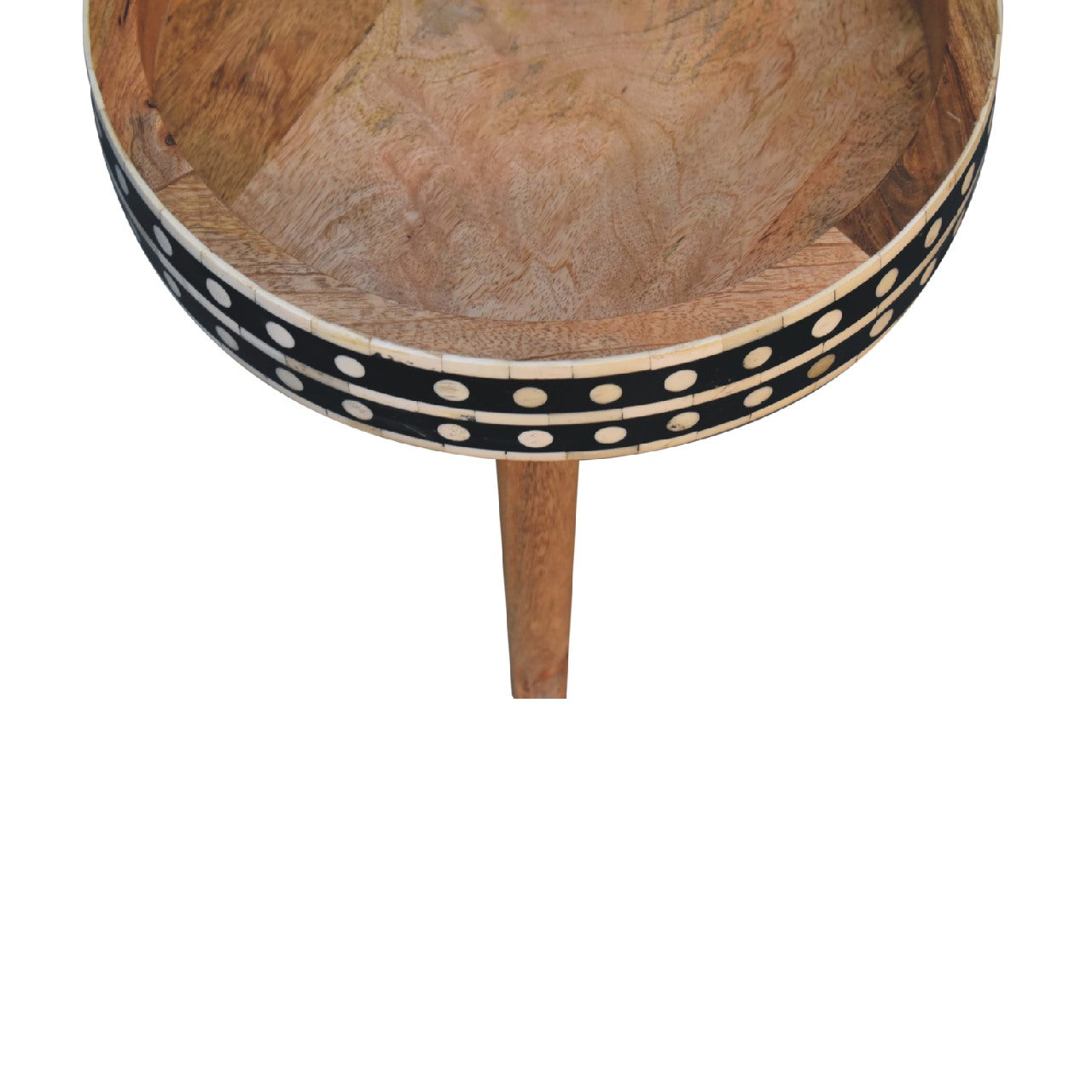 India Fot Pattern Black and White Mango Wood Tripod End Table