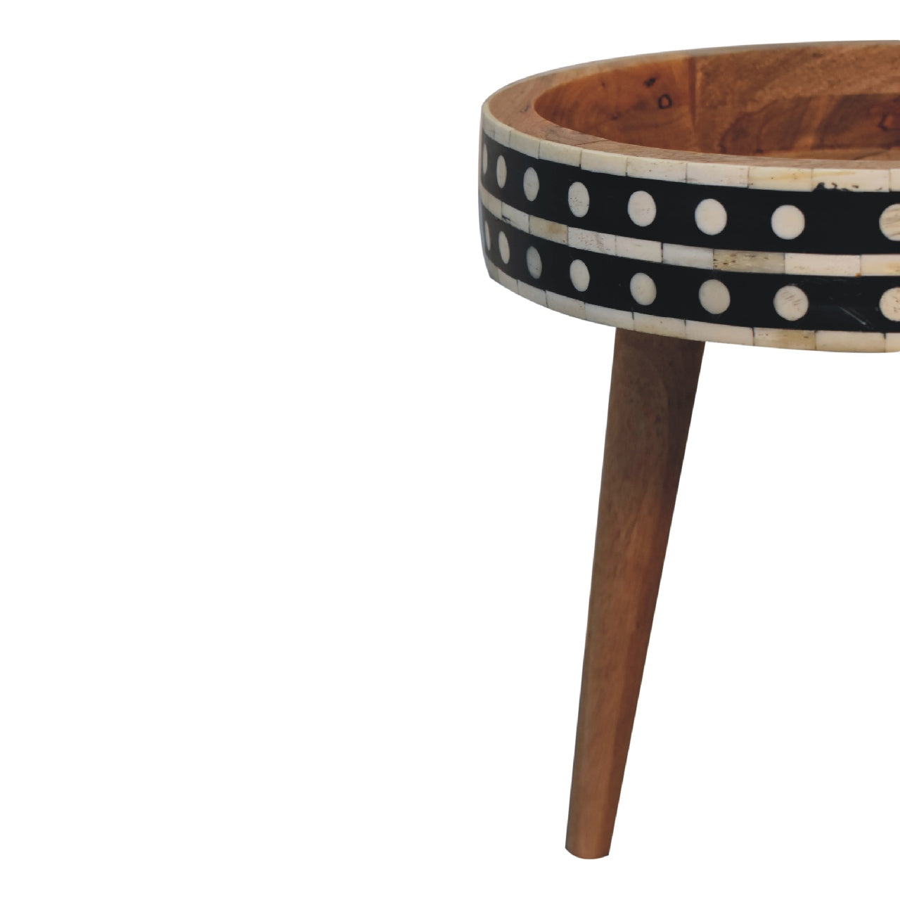 India Fot Pattern Black and White Mango Wood Tripod End Table