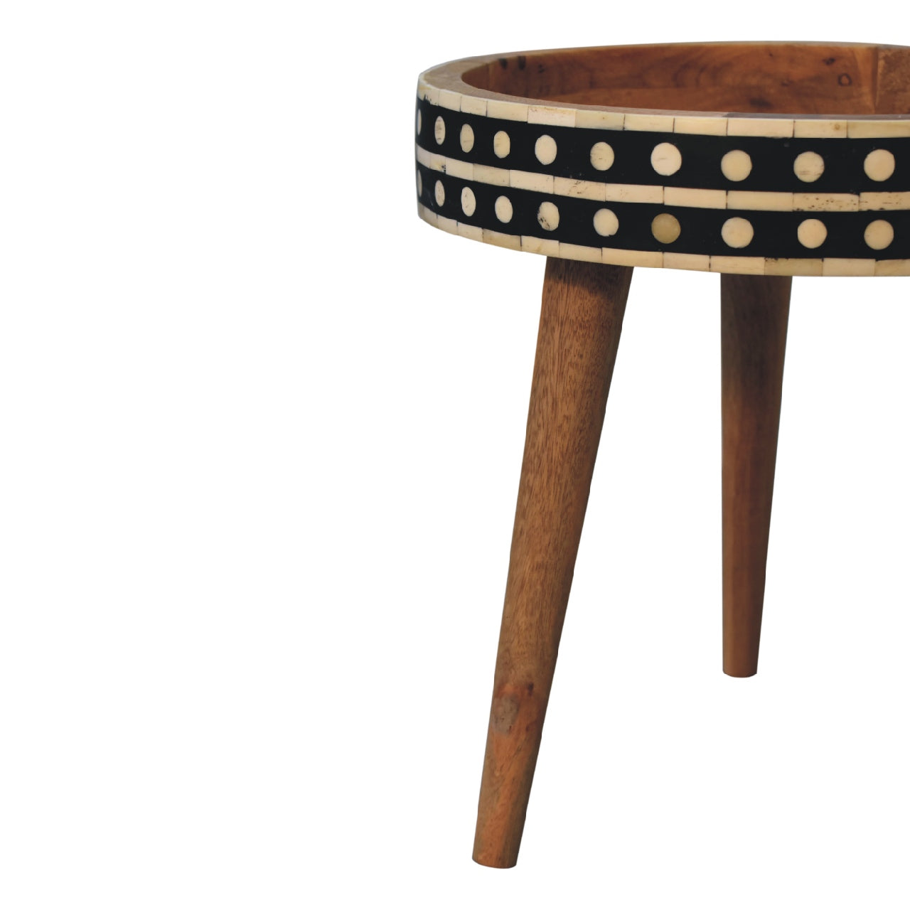 India Fot Pattern Black and White Mango Wood Tripod End Table
