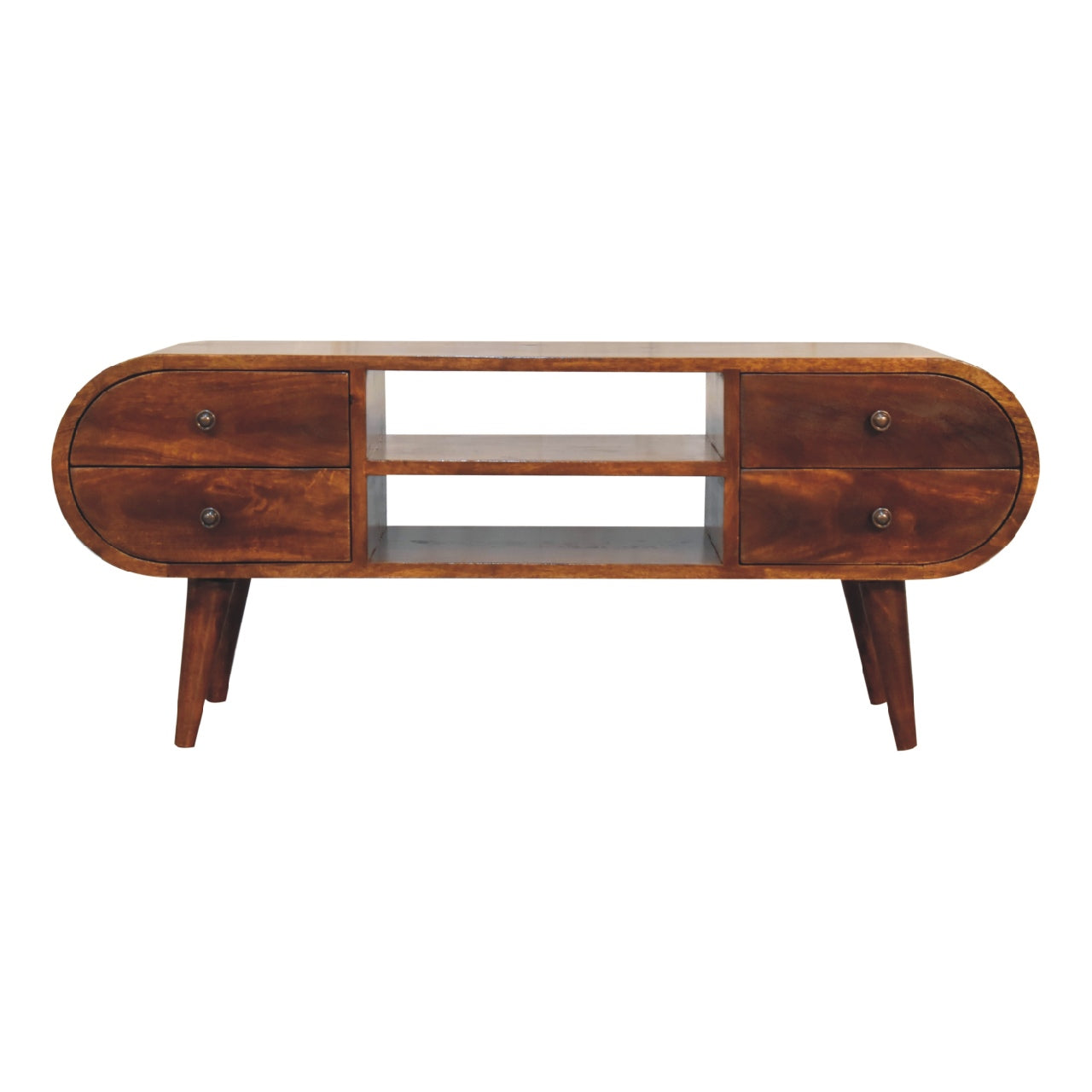 Reims Low Chestnut Mango Wood Circular TV Media Unit 4 Drawers