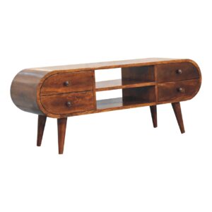 Reims Low Chestnut Mango Wood Circular TV Media Unit 4 Drawers
