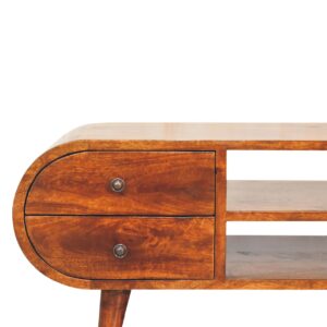 Reims Low Chestnut Mango Wood Circular TV Media Unit 4 Drawers