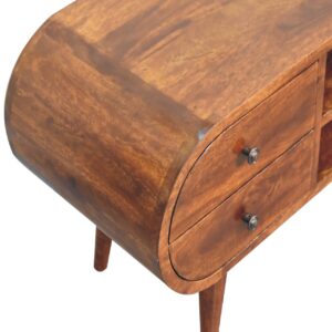 Reims Low Chestnut Mango Wood Circular TV Media Unit 4 Drawers