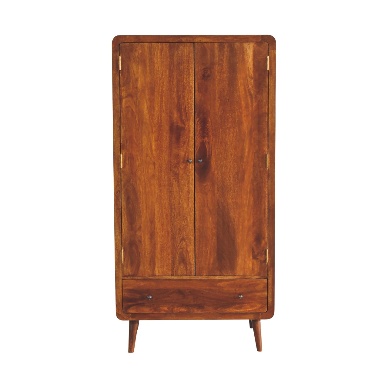 Ostuni Curved Chestnut Mango Wood 2 Door Wardrobe with Storage Drawer