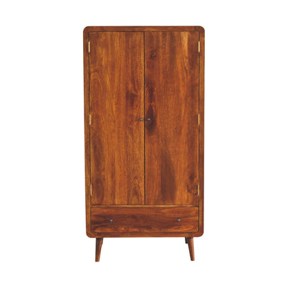 Ostuni Curved Chestnut Mango Wood 2 Door Wardrobe with Storage Drawer