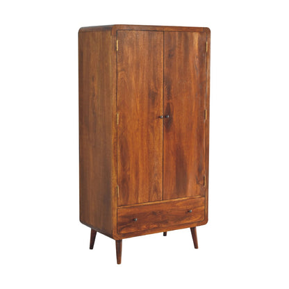 Ostuni Curved Chestnut Mango Wood 2 Door Wardrobe with Storage Drawer
