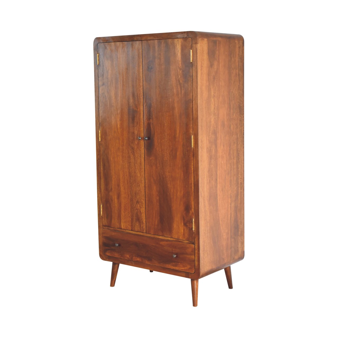 Ostuni Curved Chestnut Mango Wood 2 Door Wardrobe with Storage Drawer
