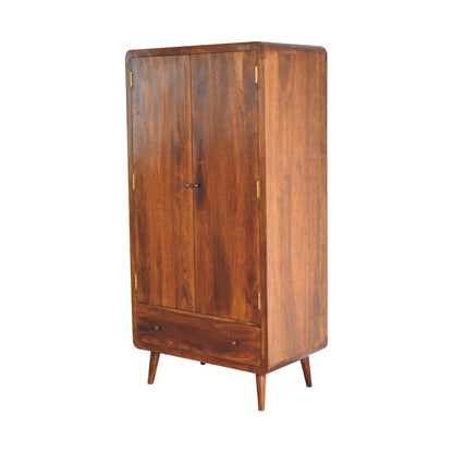 Ostuni Curved Chestnut Mango Wood 2 Door Wardrobe with Storage Drawer