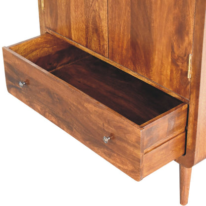 Ostuni Curved Chestnut Mango Wood 2 Door Wardrobe with Storage Drawer