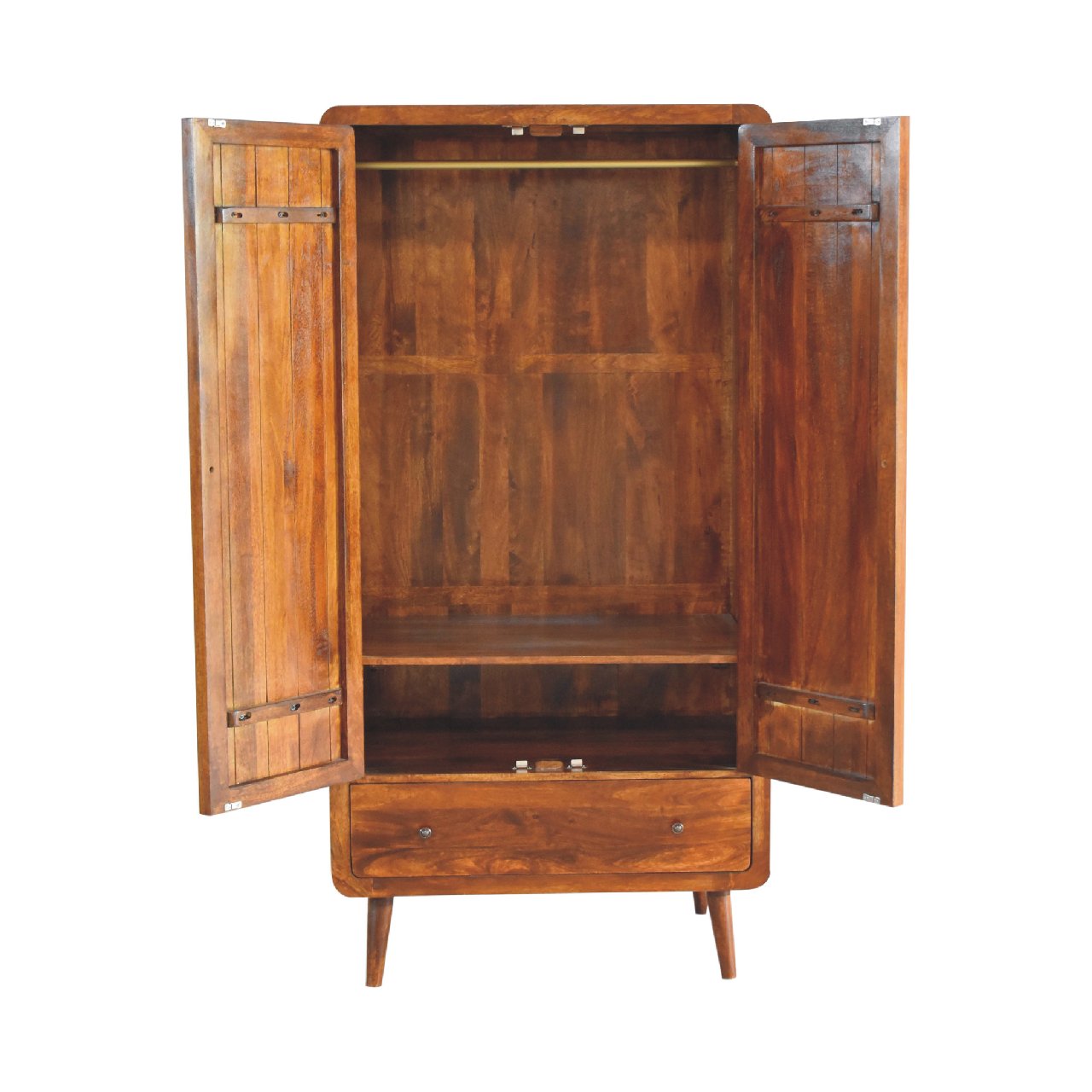 Ostuni Curved Chestnut Mango Wood 2 Door Wardrobe with Storage Drawer