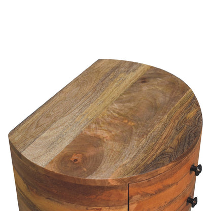 Ischia Oak Mango Wood Tripod Round Bedside Table 2 Drawers