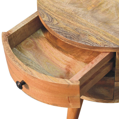 Ischia Oak Mango Wood Tripod Round Bedside Table 2 Drawers