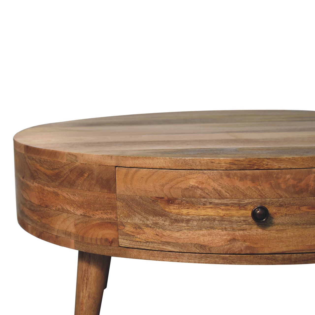 Ischia Oak Mango Wood Low Round Coffee Table 2 Drawers