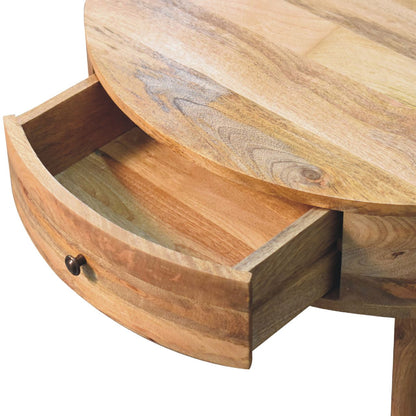 Ischia Oak Mango Wood Low Round Coffee Table 2 Drawers