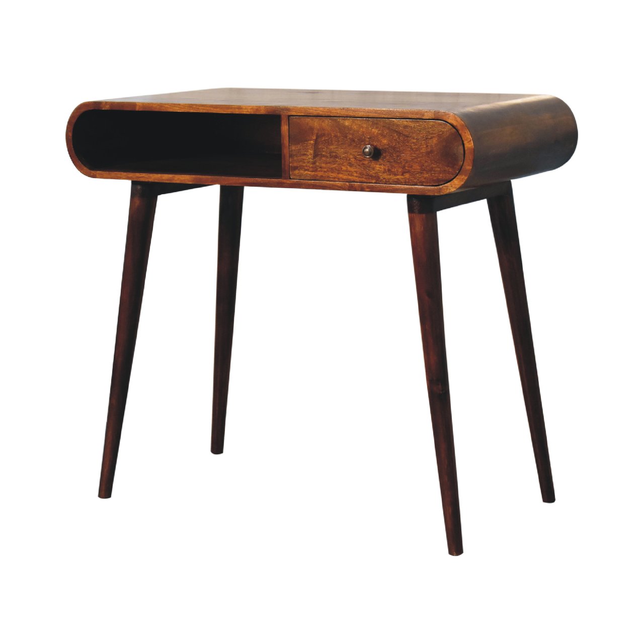 Como Chestnut Mango Wood Open Console Table with Drawer Angled Legs