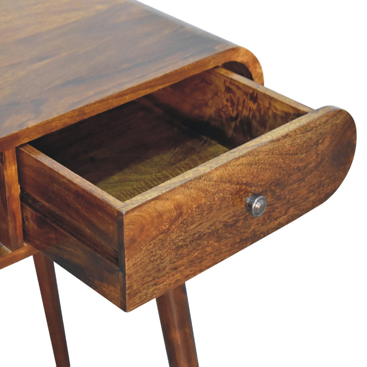 Como Chestnut Mango Wood Open Console Table with Drawer Angled Legs