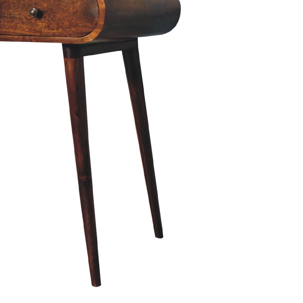 Como Chestnut Mango Wood Open Console Table with Drawer Angled Legs