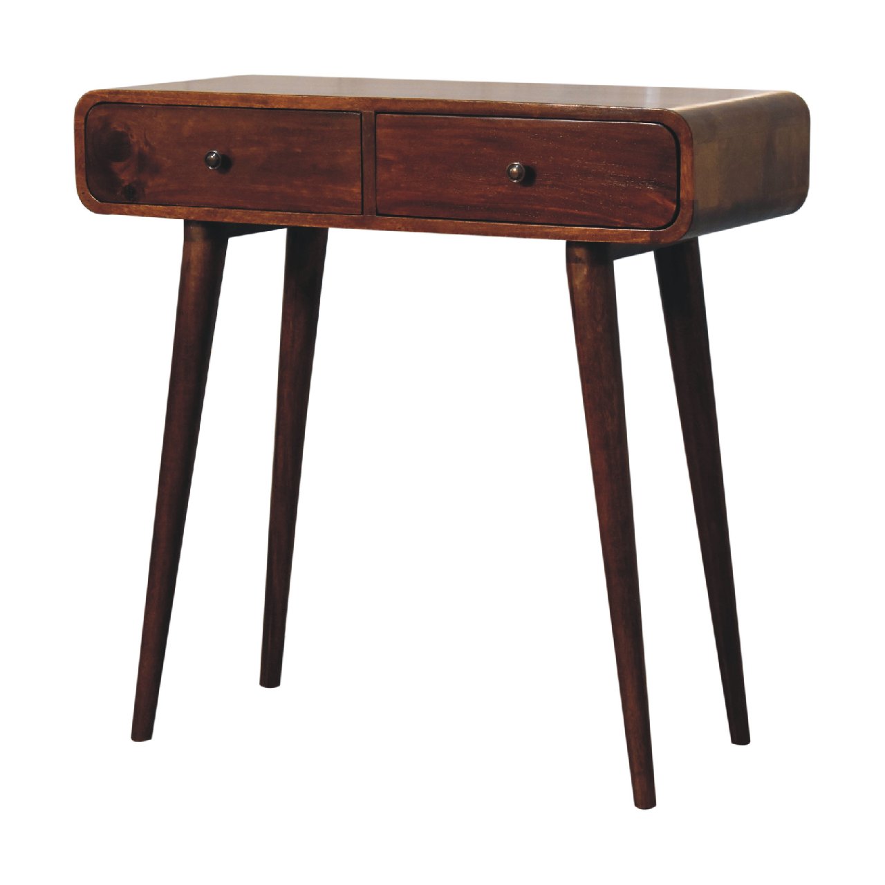Modena Chestnut Mango Wood Curved Hallway Table 2 Drawers