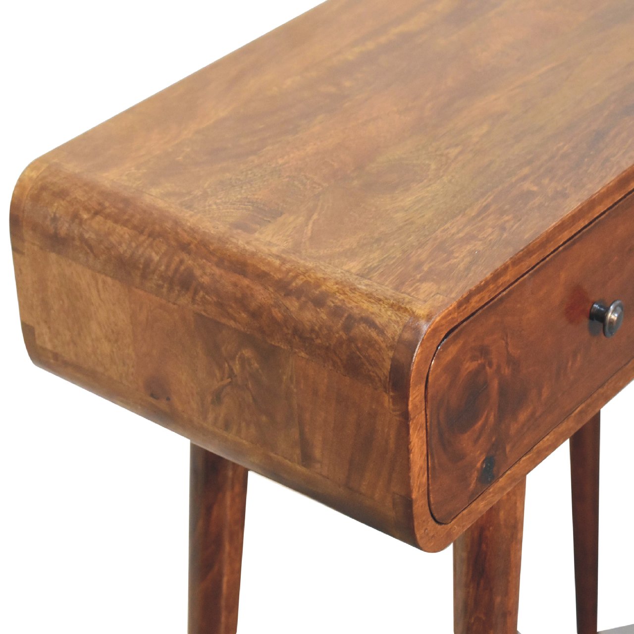 Modena Chestnut Mango Wood Curved Hallway Table 2 Drawers