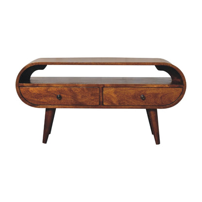 Keaukaha Chestnut Mango Wood Circular Open TV Stand 2 Drawers