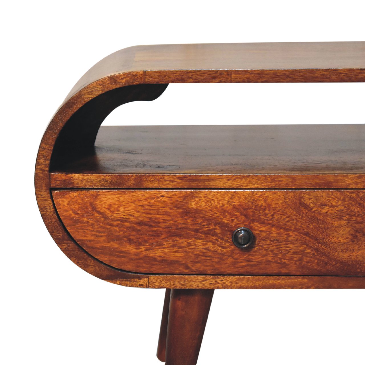 Keaukaha Chestnut Mango Wood Circular Open TV Stand 2 Drawers