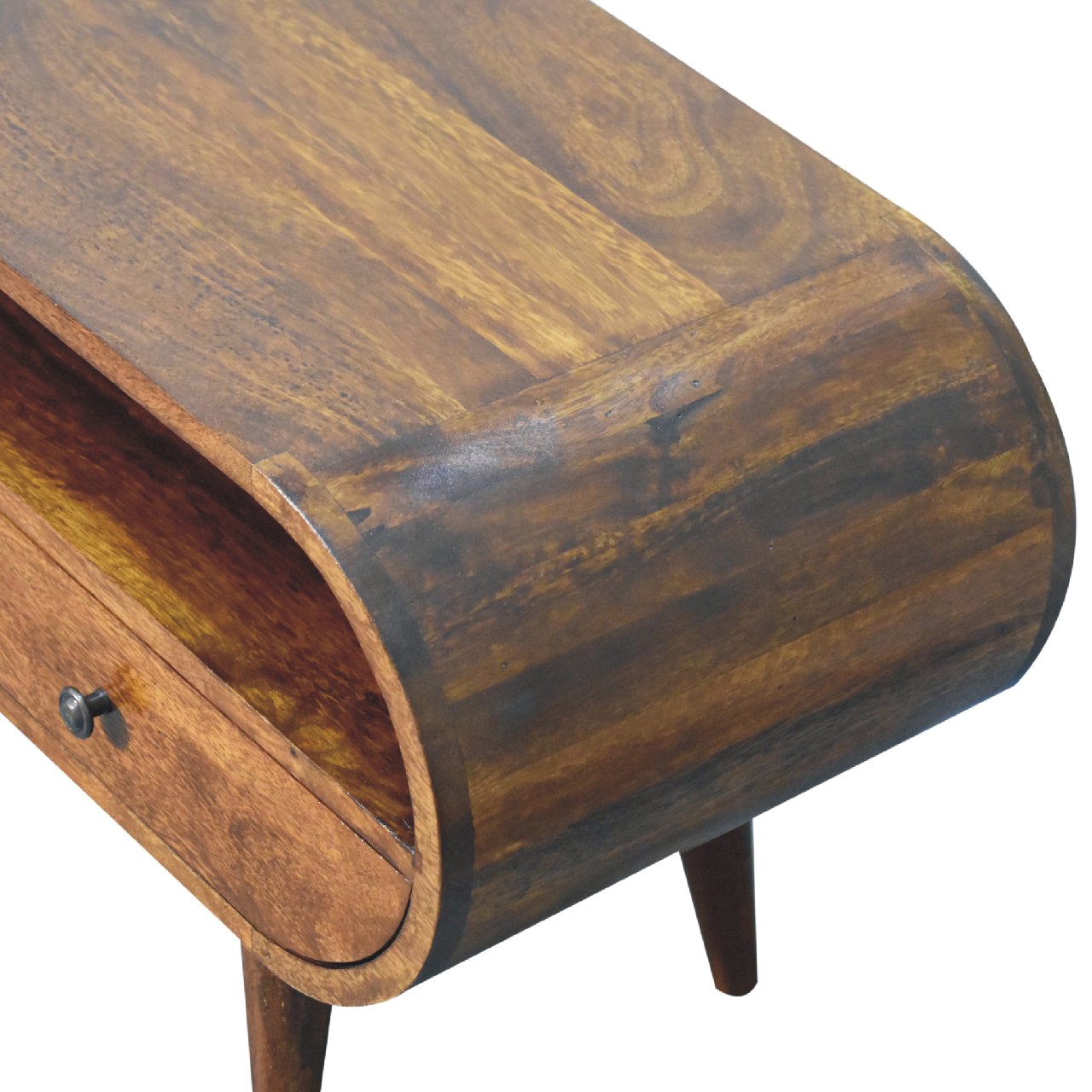 Keaukaha Chestnut Mango Wood Circular Open TV Stand 2 Drawers