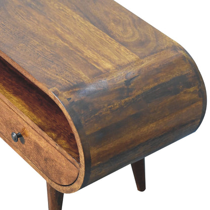 Keaukaha Chestnut Mango Wood Circular Open TV Stand 2 Drawers