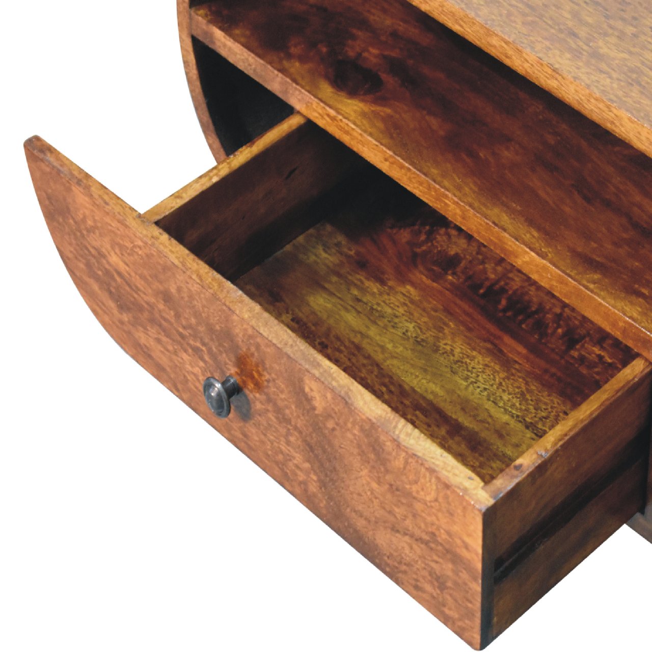 Keaukaha Chestnut Mango Wood Circular Open TV Stand 2 Drawers