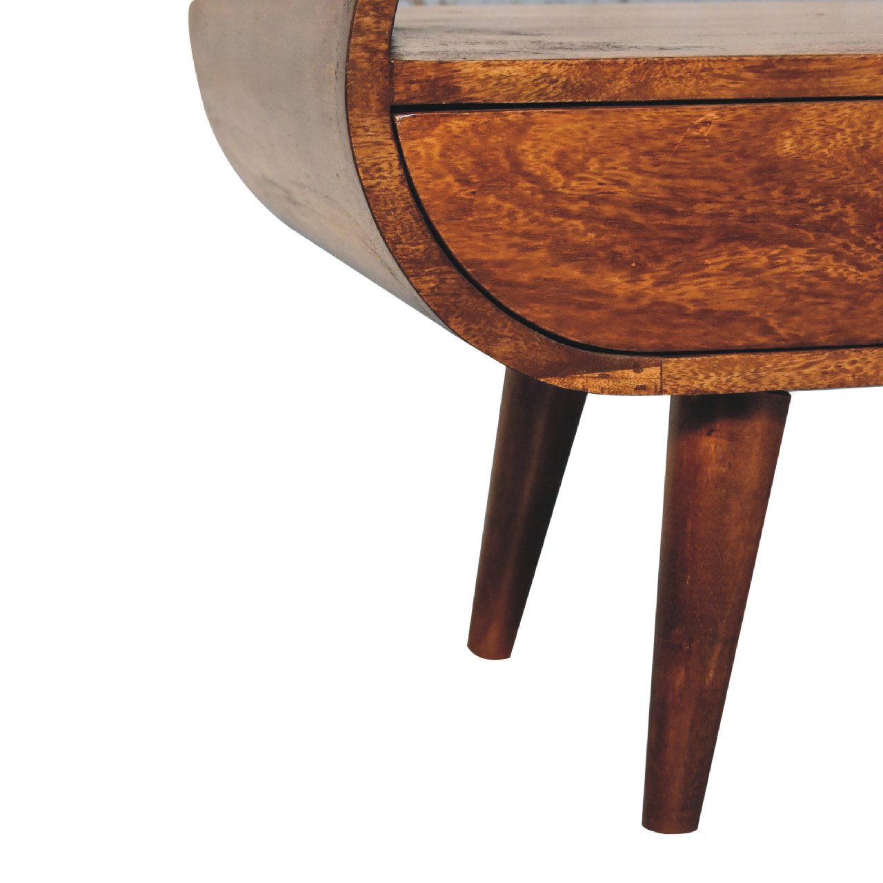 Keaukaha Chestnut Mango Wood Circular Open TV Stand 2 Drawers