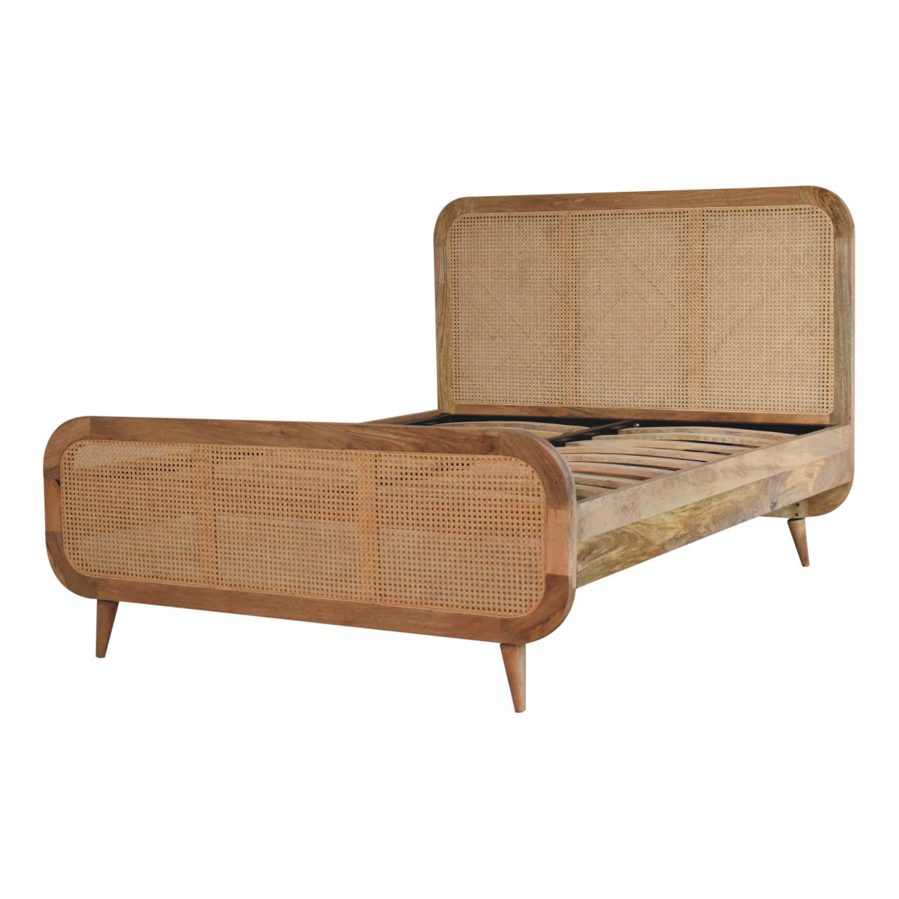 Trapani King Size Bohemian Rattan and Mango Wood Bed with Headboard