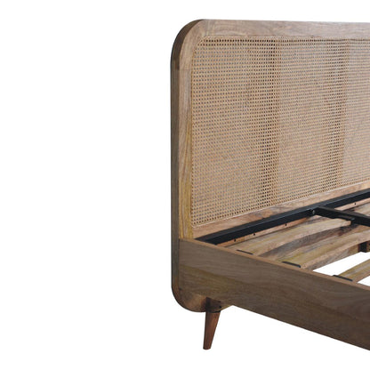 Trapani King Size Bohemian Rattan and Mango Wood Bed with Headboard