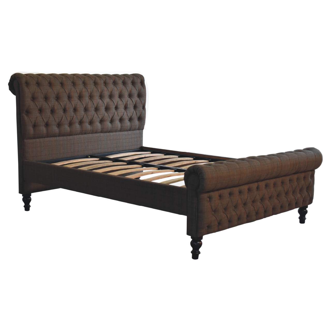 Paradise King Size Grey Multi Tweed Buttoned  Bed