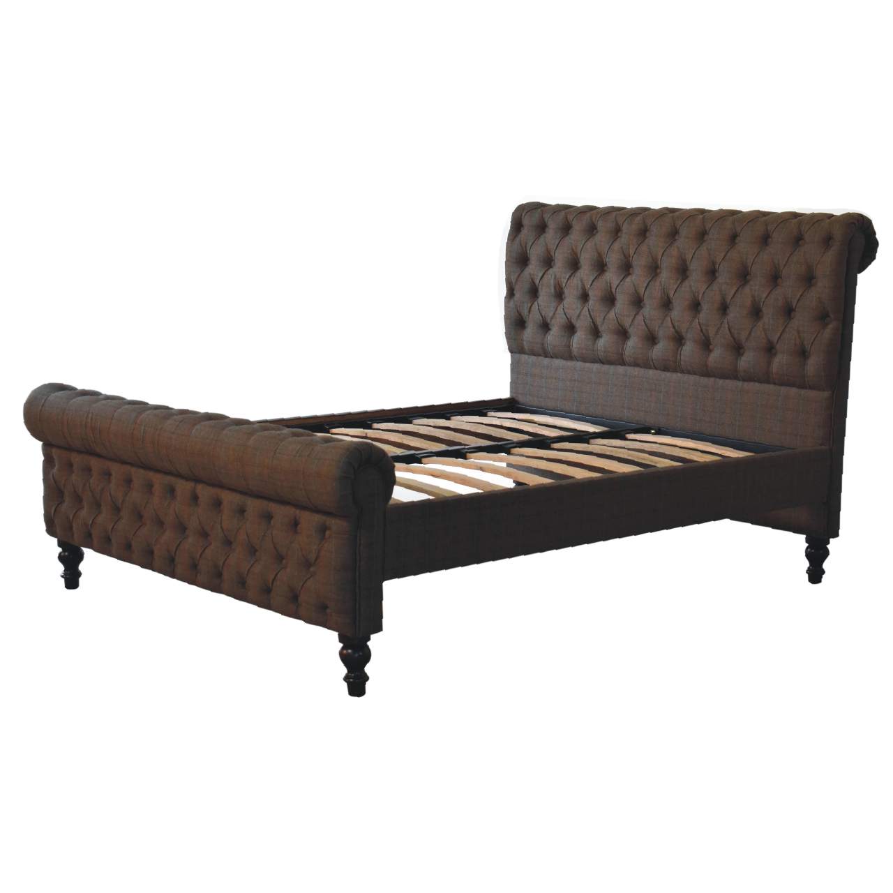 Paradise King Size Grey Multi Tweed Buttoned  Bed
