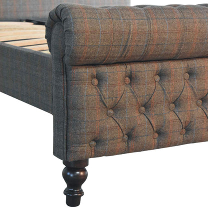 Paradise King Size Grey Multi Tweed Buttoned  Bed