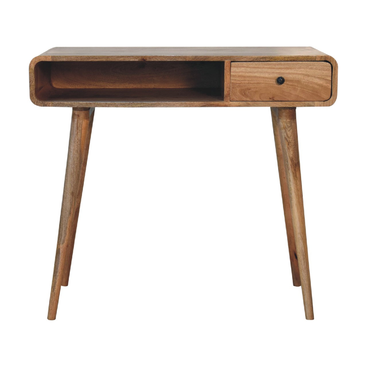 Urbino Curved Oak Mango Wood Writing Desk with Drawer and Shelf