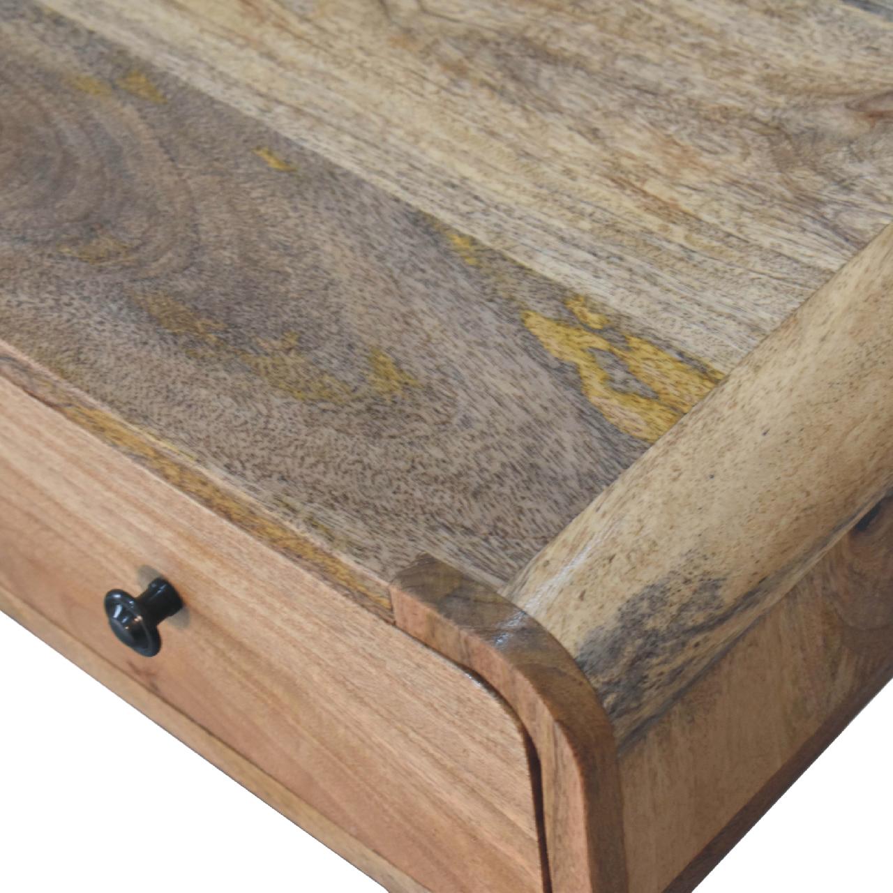 Urbino Curved Oak Mango Wood Writing Desk with Drawer and Shelf