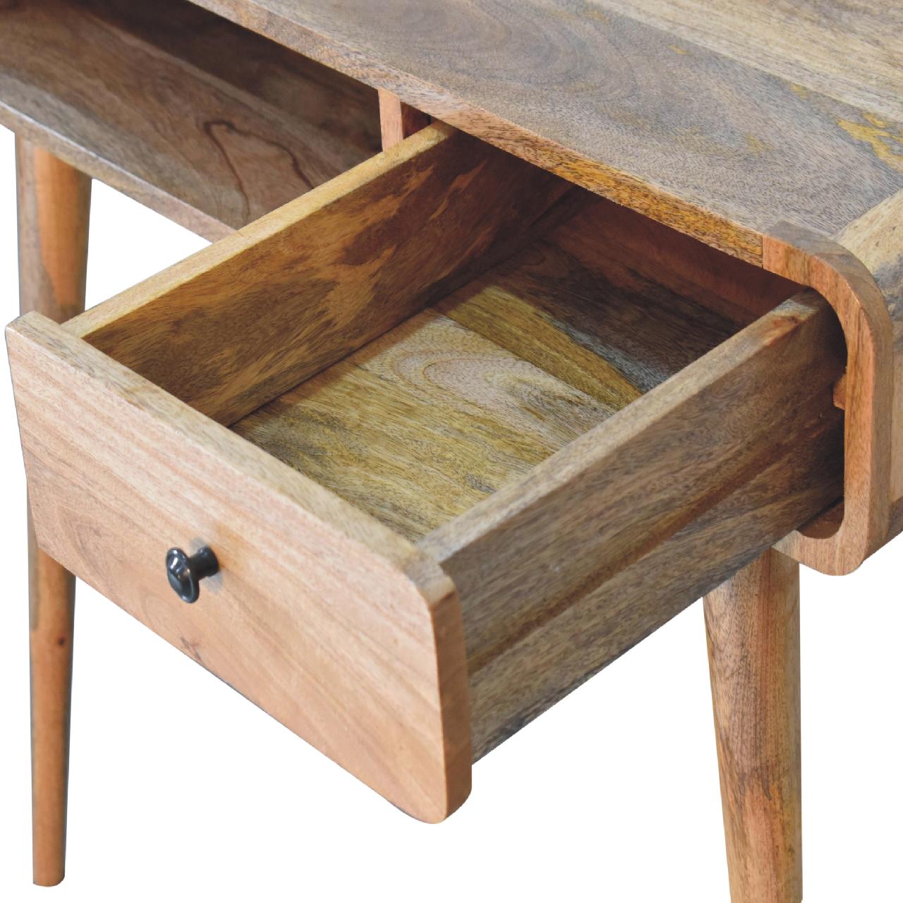 Urbino Curved Oak Mango Wood Writing Desk with Drawer and Shelf
