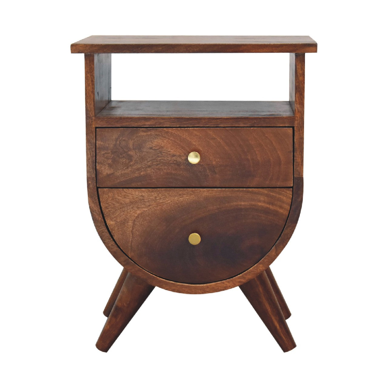 Ostuni Split Chestnut Mango Curved Wood Bedside Table 2 Drawer
