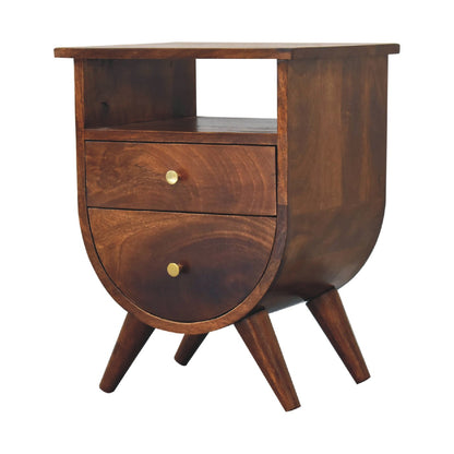 Ostuni Split Chestnut Mango Curved Wood Bedside Table 2 Drawer