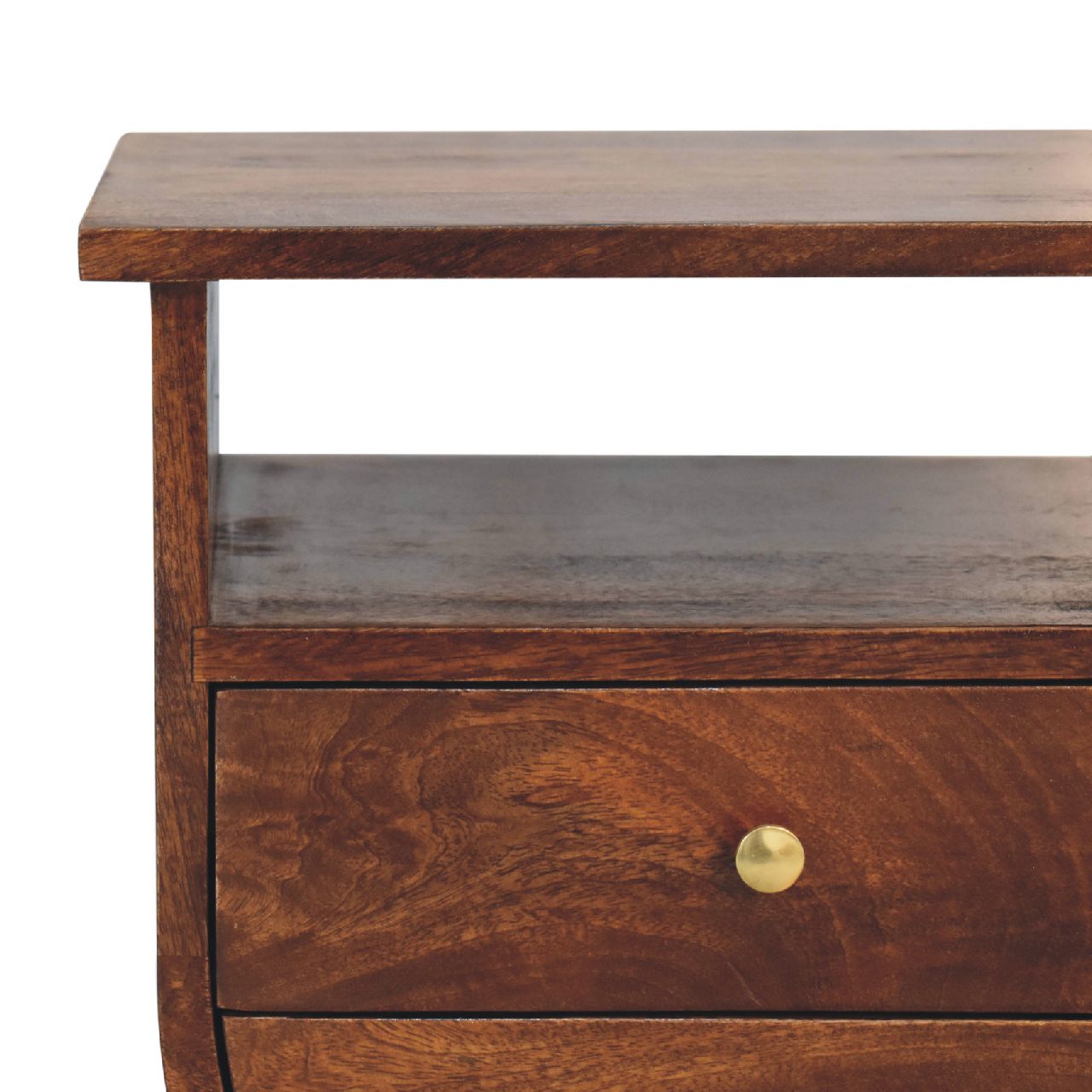 Ostuni Split Chestnut Mango Curved Wood Bedside Table 2 Drawer