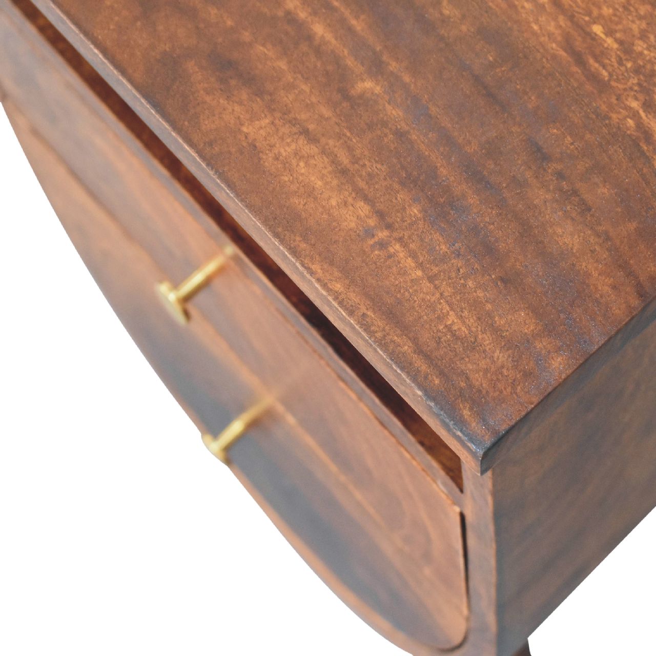 Ostuni Split Chestnut Mango Curved Wood Bedside Table 2 Drawer