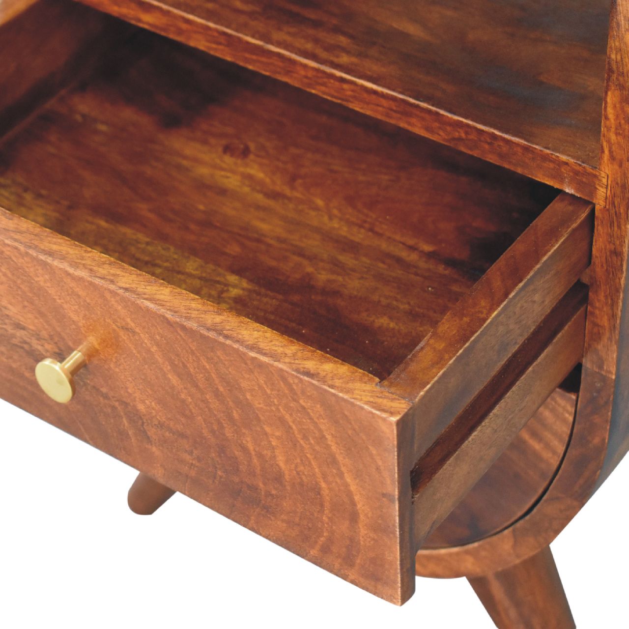 Ostuni Split Chestnut Mango Curved Wood Bedside Table 2 Drawer