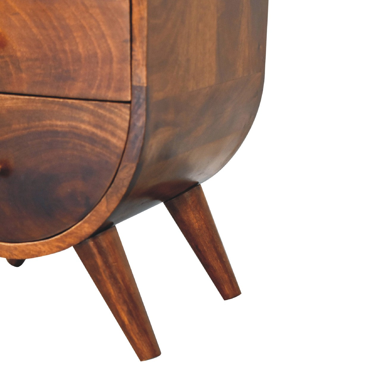 Ostuni Split Chestnut Mango Curved Wood Bedside Table 2 Drawer