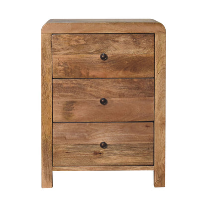 Padua Natural Oak Mango Oak 3 Drawer Curved Bedside Table