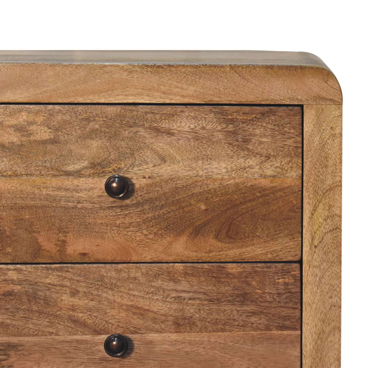 Padua Natural Oak Mango Oak 3 Drawer Curved Bedside Table