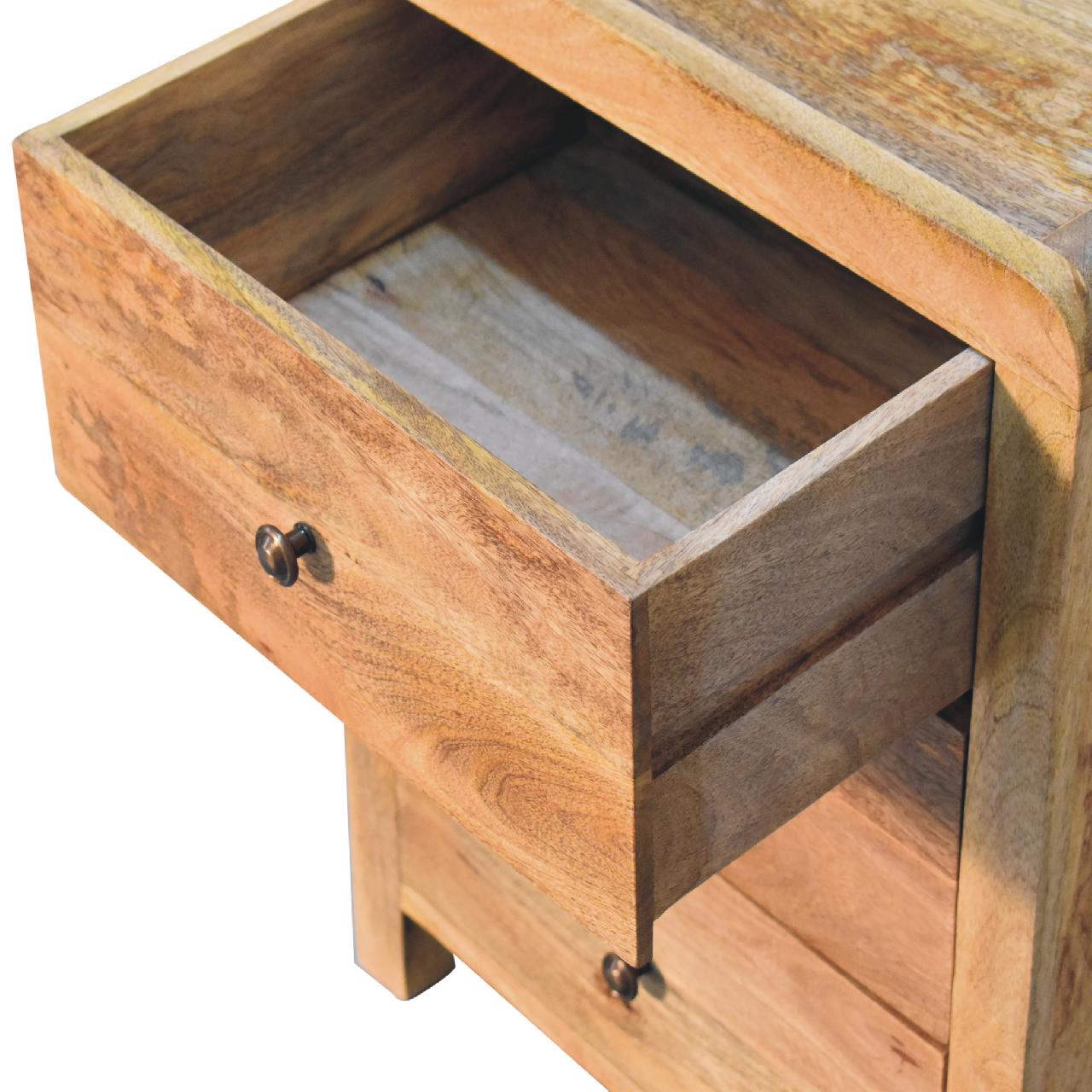 Padua Natural Oak Mango Oak 3 Drawer Curved Bedside Table