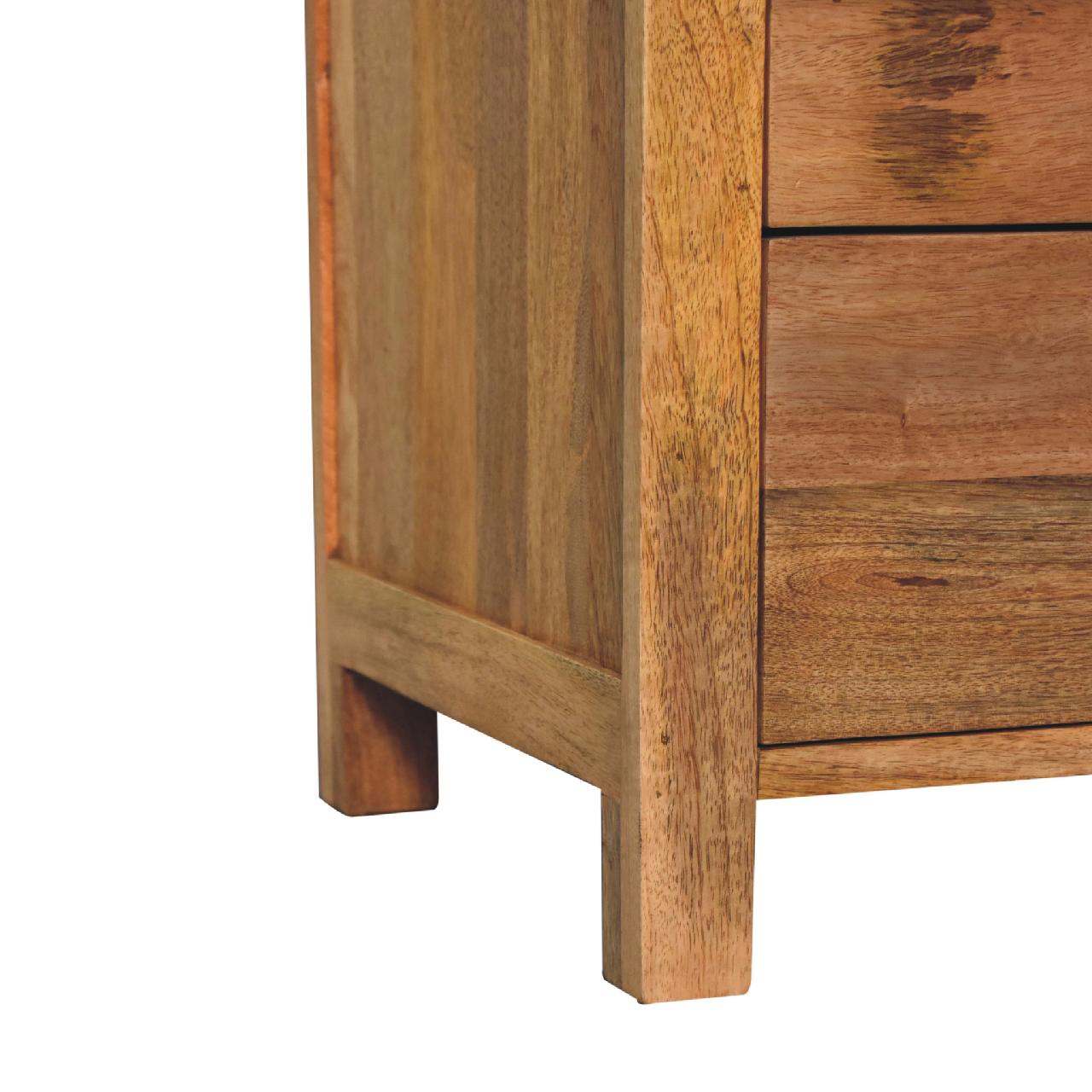 Padua Natural Oak Mango Oak 3 Drawer Curved Bedside Table