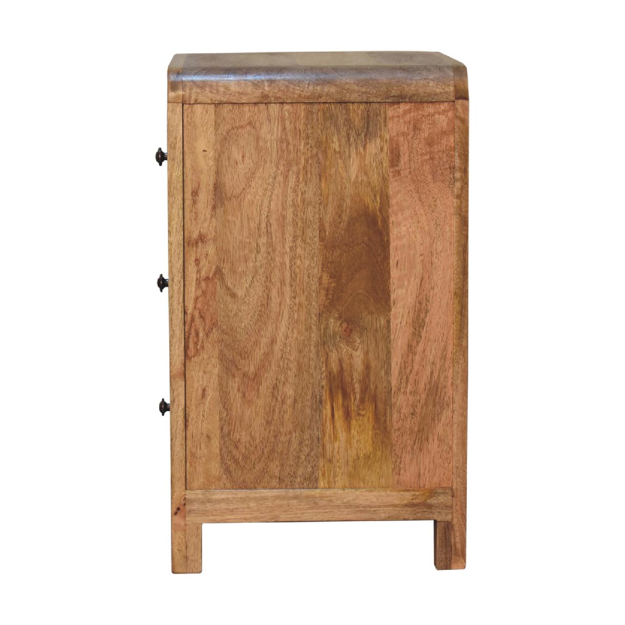 Padua Natural Oak Mango Oak 3 Drawer Curved Bedside Table