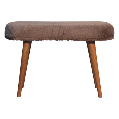 Rome Faux Fur Fabric Bench Mango Wood Legs