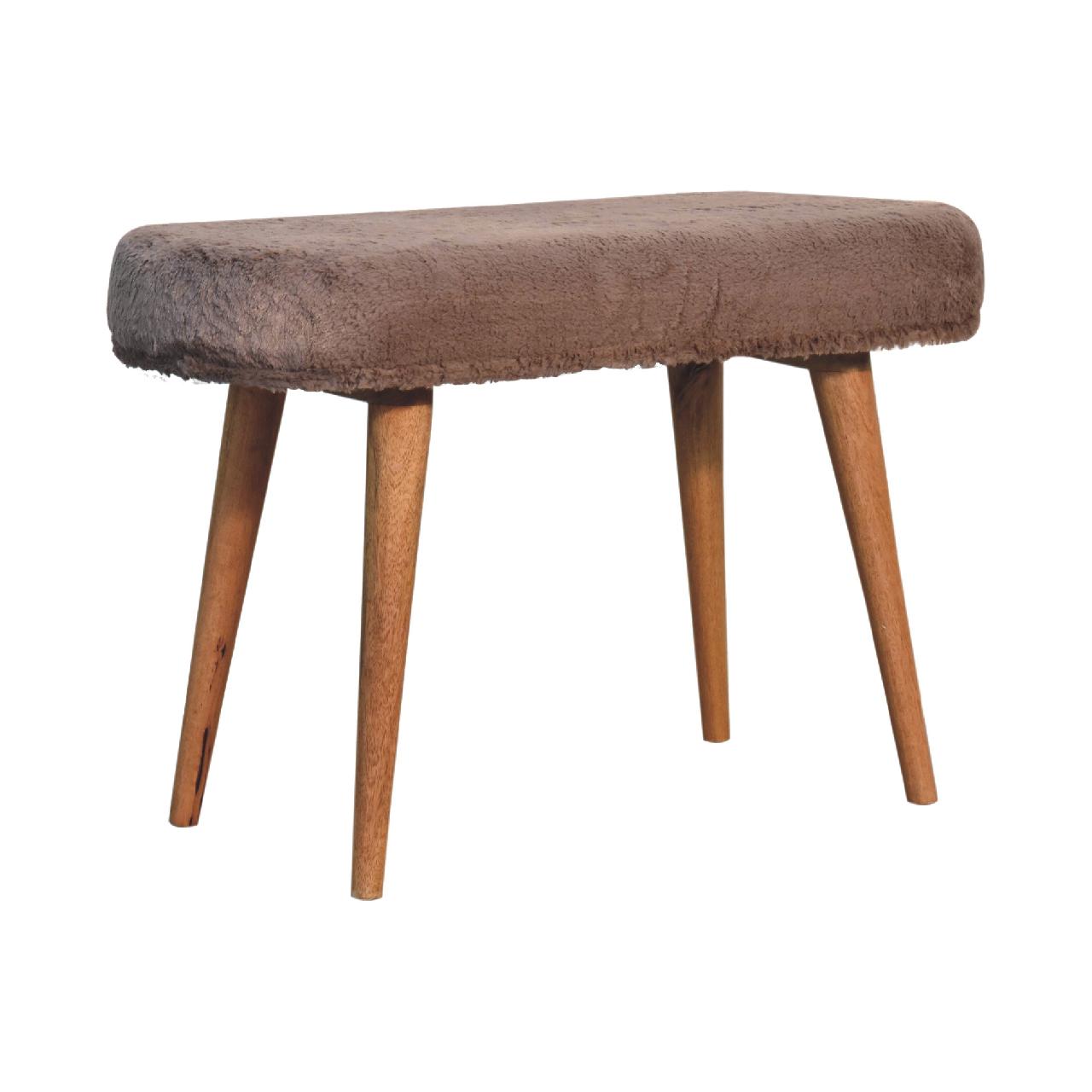 Rome Faux Fur Fabric Bench Mango Wood Legs